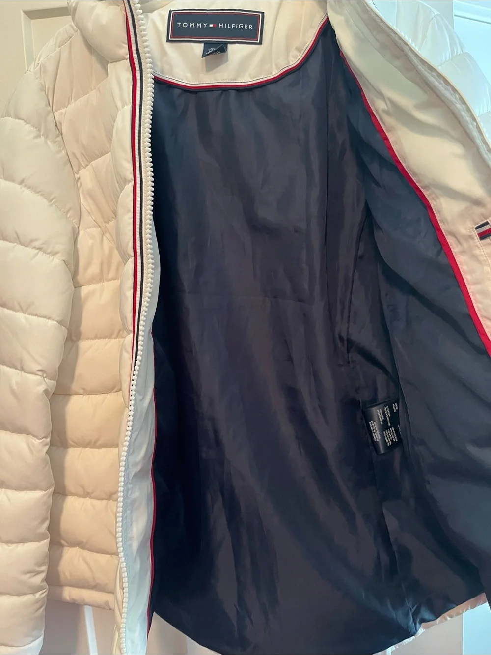 Tommy Hilfiger White Quilted Hooded Puffer with Signature Trim